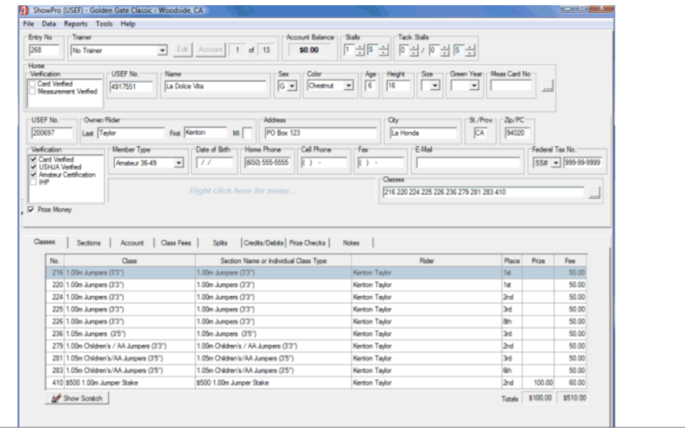 screenshot of ShowPro Horse Show Software